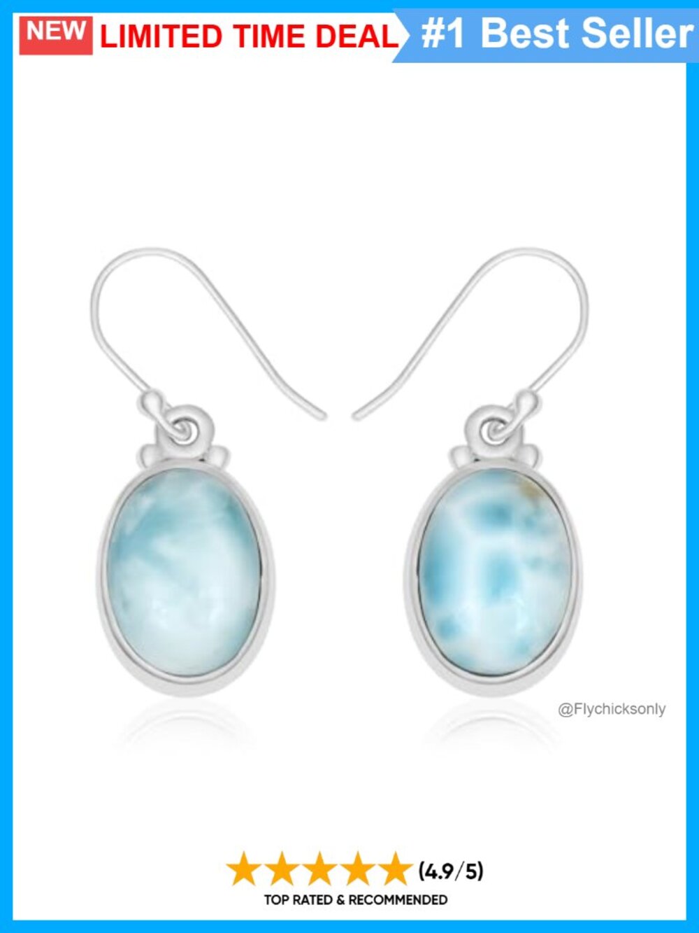 Sterling Silver Larimar Drop Dangle Earrings 925 Oval Gemstone